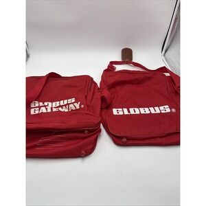 Vintage‎ Globus Carry On Red Luggage With Tags Paperwork Strapped Pockets Small